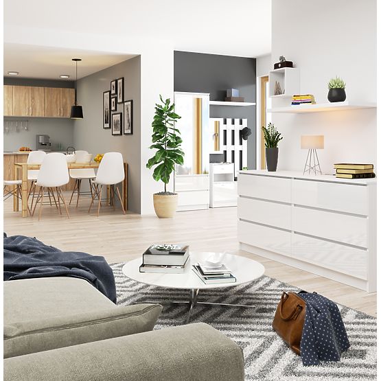 KOMMODE K160 6SZ CLP PK WEIß GLANZ