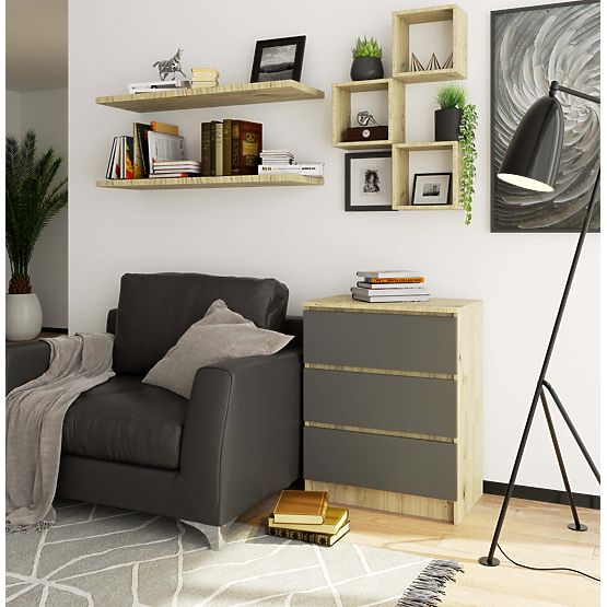 KOMMODE K60 3SZ CLP PK EICHE ARTISAN / GRAU