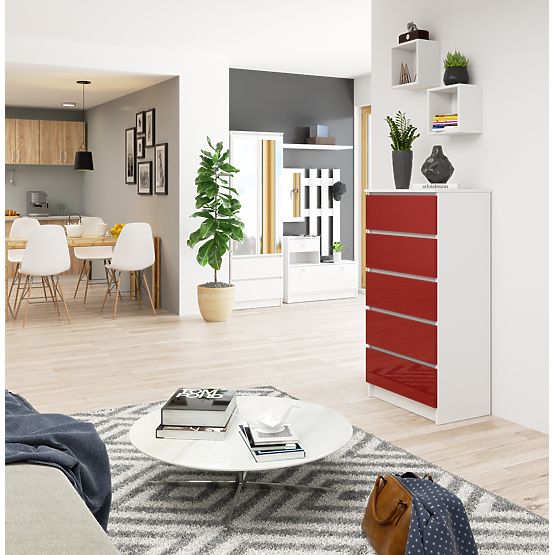 KOMMODE K60 5SZ CLP PK ROTER HOCHGLANZ