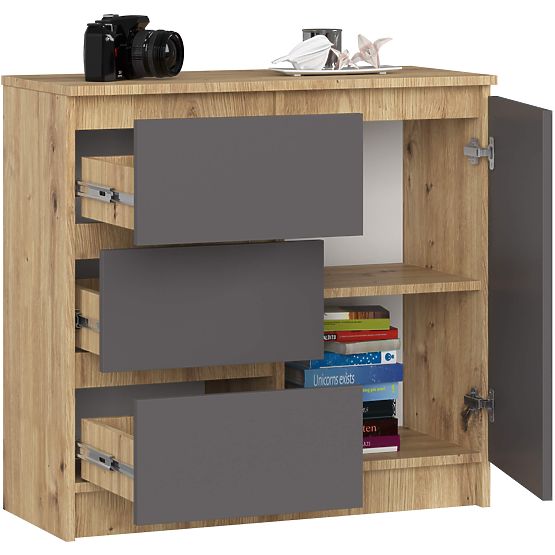 KOMMODE K80 JERRY 1D 3SZ PK EICHE ARTISAN / GRAFITGRAU