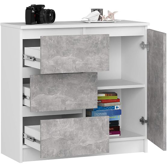 KOMMODE K80 JERRY 1D 3SZ PK WEISS / BETON