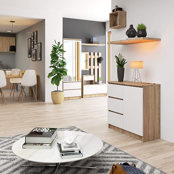 KOMMODE K80 JERRY 1T 3S PK EICHE SONOMA / WEISS