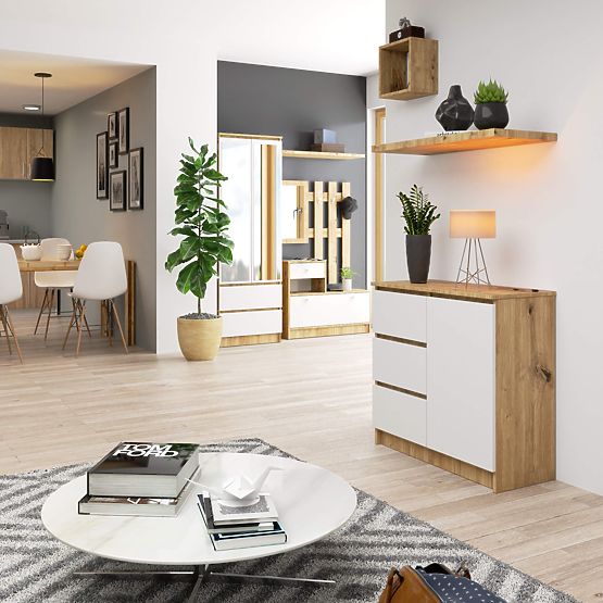 KOMMODE K80 JERRY 1T 3SZ PK EICHE ARTISAN / WEISS