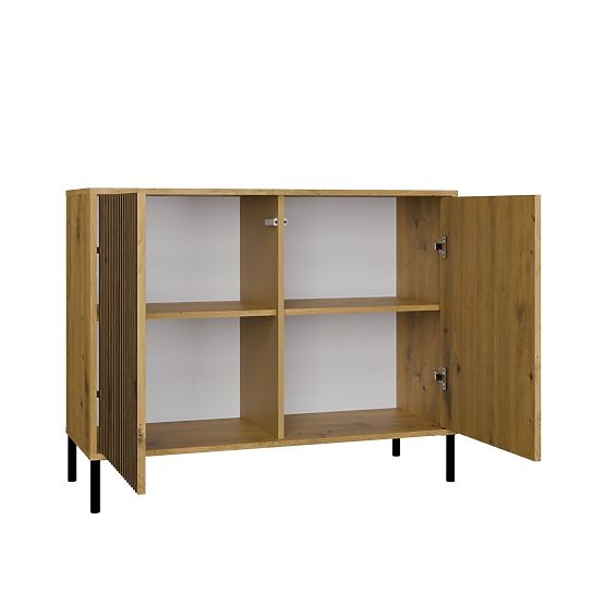 Kommode mit geriffelter Front Schrank KAMARO 2D Slim / Glatt EICHE ARTISAN Lamellen