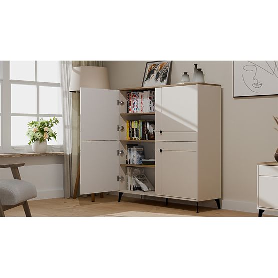 Kommode POINT 4D Kaschmir Beige Eiche Castello Schrank 4 Türen 8 Regale für Wohnzimmer