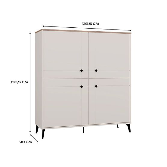 Kommode POINT 4D Kaschmir Beige Eiche Castello Schrank 4 Türen 8 Regale für Wohnzimmer