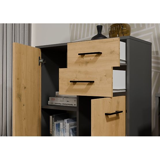 Kommode SIMPLO 2D2S Schrank 2 Schubladen 2 Türen für Wohnzimmer ANTHRAZIT EICHE ARTISAN
