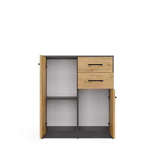 Kommode SIMPLO 2D2S Schrank 2 Schubladen 2 Türen für Wohnzimmer ANTHRAZIT EICHE ARTISAN