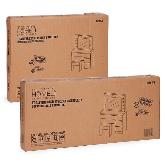 Kosmetischer Frisiertisch mit Spiegel und LED-Beleuchtung 4 Schubladen Hocker ModernHome