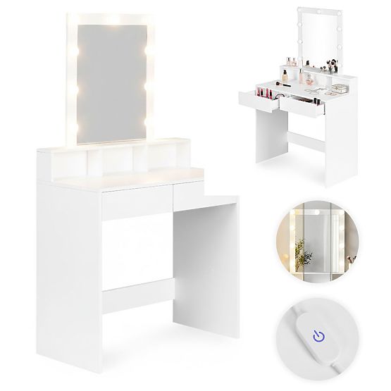 Kosmetischer Schminktisch mit Spiegel und LED-Beleuchtung 3 Helligkeitsstufen ModernHome