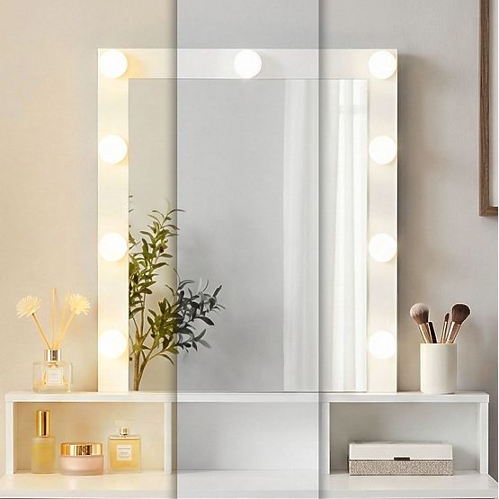 Kosmetischer Schminktisch mit Spiegel und LED-Beleuchtung 3 Helligkeitsstufen ModernHome