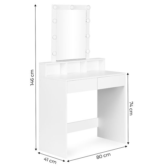 Kosmetischer Schminktisch mit Spiegel und LED-Beleuchtung 3 Helligkeitsstufen ModernHome