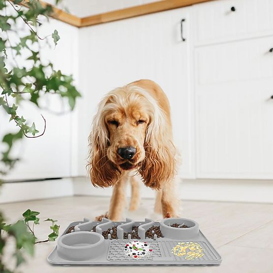 LICK MAT FÜR LANGSAMERE NAHRUNGSAUFNAHME GRAU