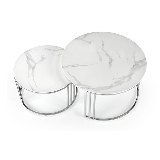 MERCURY 2 Set aus 2 Bänken, Rahmen - Silber, Glas - Weißer Marmor (1p=1Stk)