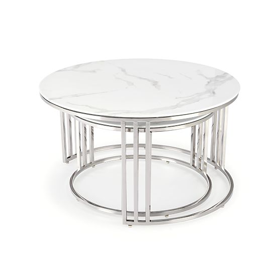 MERCURY 2 Set aus 2 Bänken, Rahmen - Silber, Glas - Weißer Marmor (1p=1Stk)