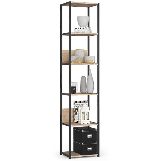 Metall-Loftregal 40 cm - Schwarz-Sonoma-Eiche - 6 Regalböden