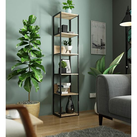 Metall-Loftregal 40 cm - Schwarz-Sonoma-Eiche - 6 Regalböden
