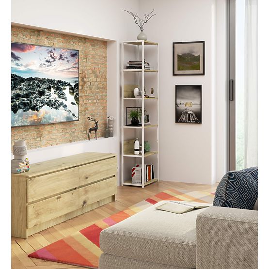 Metall-Loftregal 50 cm - Weiß-Eiche Artisan - 6 Regalböden