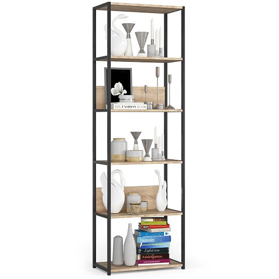 Metall-Loftregal 60 cm - Schwarz-Sonoma Eiche - 6 Regalböden