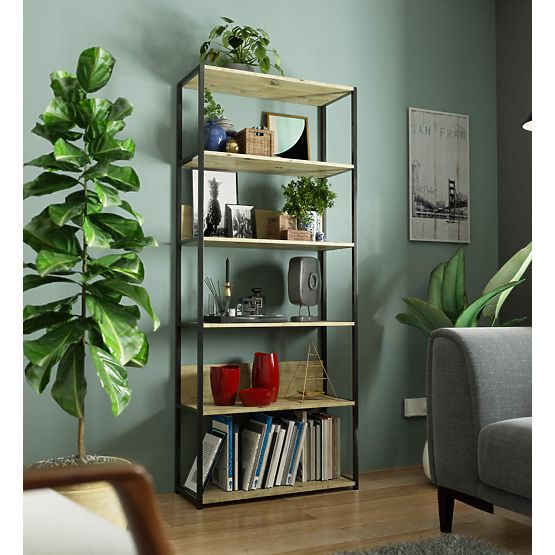 Metall-Loftregal 80 cm - Schwarz-Eiche Artisan - 6 Regalböden