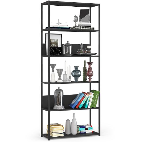 Metall-Loftregal 80 cm - Schwarz-Schwarz - 6 Regalböden