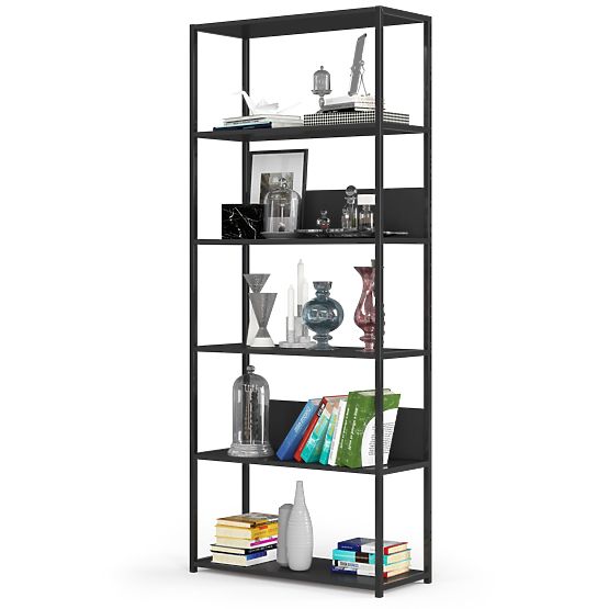 Metall-Loftregal 80 cm - Schwarz-Schwarz - 6 Regalböden