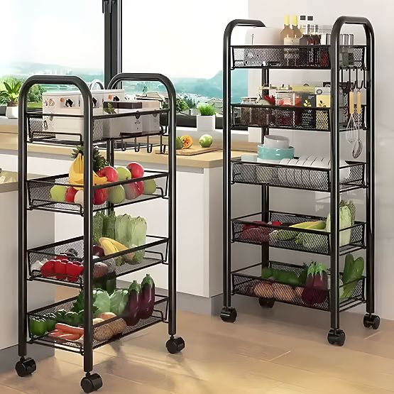 Metallischer Küchen- und Badezimmer-Organizer auf Rädern, 4 Regale, schwarz ModernHome
