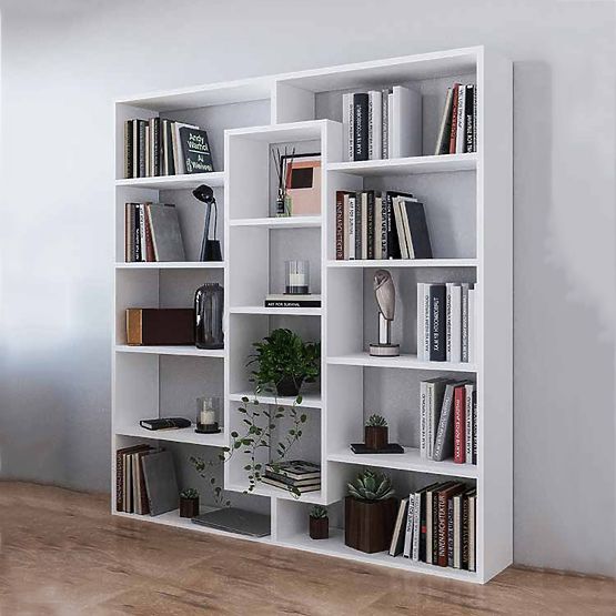 Moderne stehende Bibliothek mit 14 Regalen weiß
