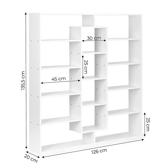 Moderne stehende Bibliothek mit 14 Regalen weiß