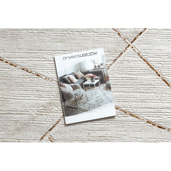 Moderner Teppich DUKE 51557 Creme / Gold - Geometrisch, strukturiert, sehr weich, Fransen