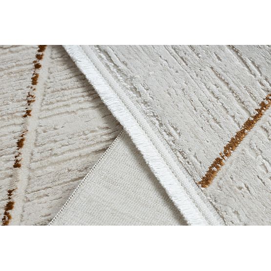 Moderner Teppich DUKE 51557 Creme / Gold - Geometrisch, strukturiert, sehr weich, Fransen