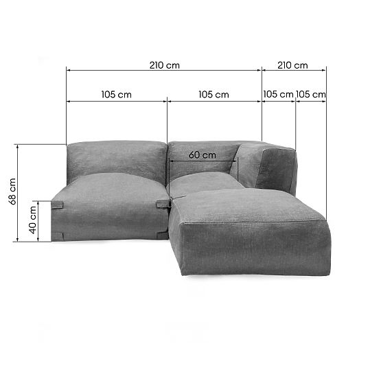Modulare Garten-Ecksofa Vacuum I mit Bezug, grau