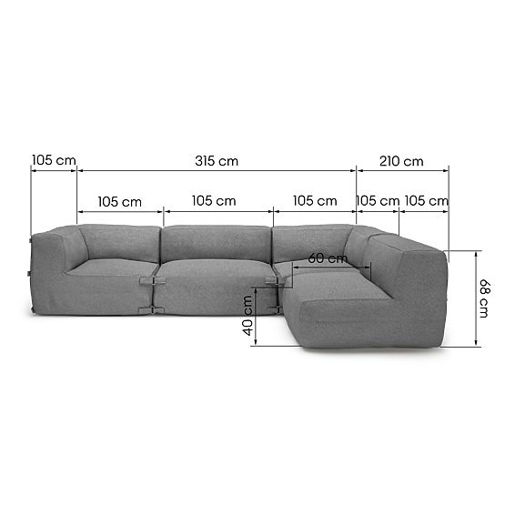 Modulare Garten-Ecksofa Vacuum V mit Bezug, grau