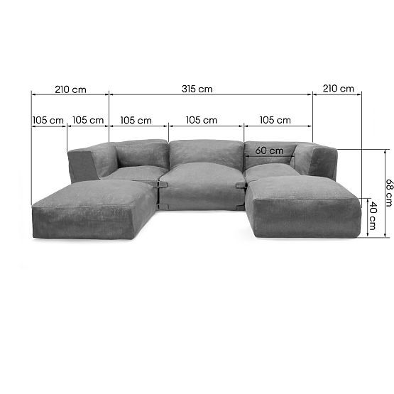 Modulare Gartenecksofa Vacuum IV mit Bezug, grau