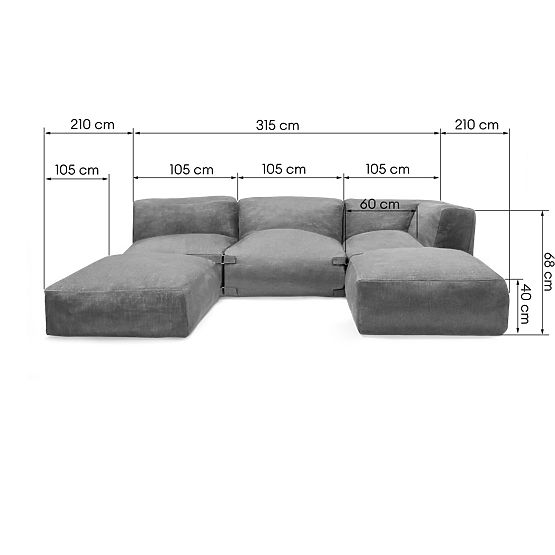 Modulares Gartenecksofa Vacuum III mit Bezug, grau