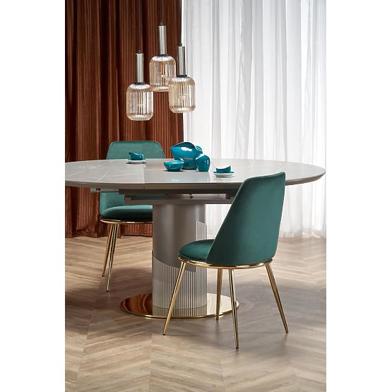 MUSCAT ausziehbarer Tischplatte - grauer Marmor, Bein - hellgrau / gold