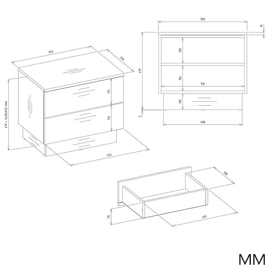 Nachttisch AMBER 2S mit 2 Schubladen für das Schlafzimmer KASCHMIR Beige