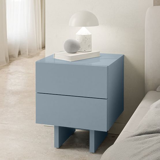 Nachttisch Glim, rauchblau, glänzend