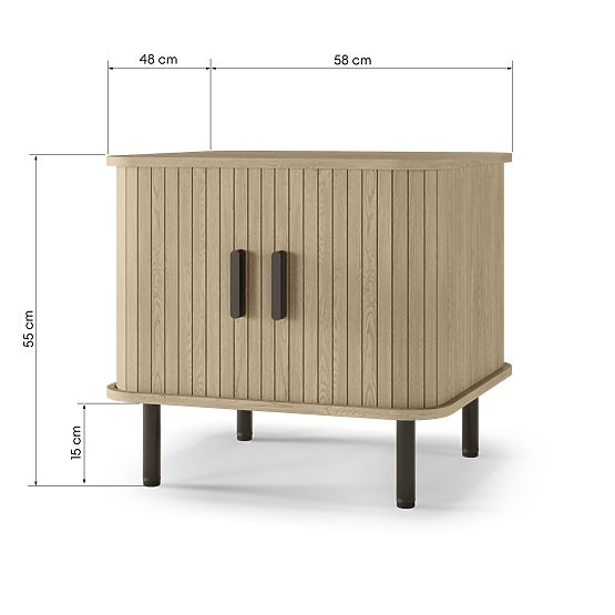 Nachttisch Gliss, abgerundet, Lamellen, helles Eichenholz