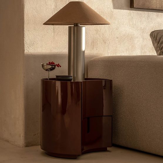 Nachttisch mit Schubladen Vena, bordeaux/braun, abgerundet, glänzend