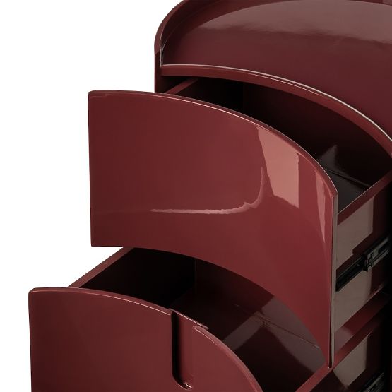 Nachttisch mit Schubladen Vena, bordeaux/braun, abgerundet, glänzend