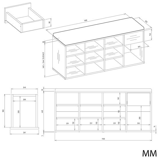 Offener Schuhschrank TALLIN ANTHRAZIT EICHE ARTISAN für den Flur