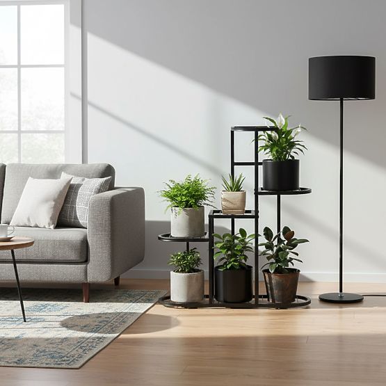 Pflanzenständer, 5 Ebenen, schwarz, ModernHome