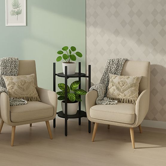 Pflanzenständer, Pflanzenständer, Dekoration, 2 Ebenen, schwarz, ModernHome