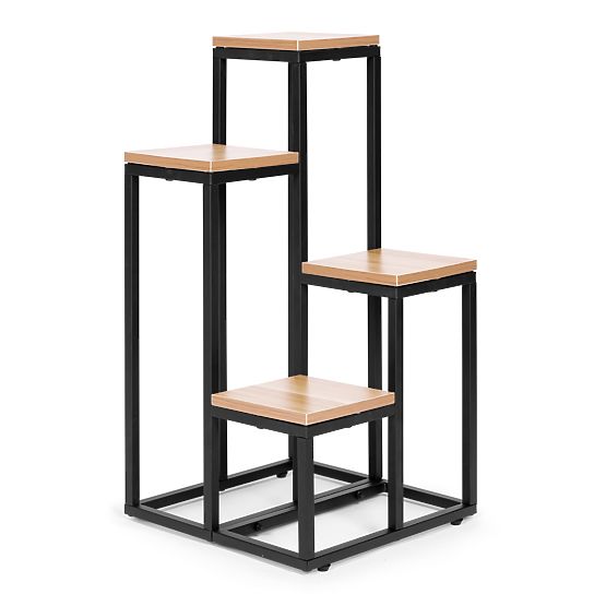 Pflanzenständer Regal für Blumen Dekoration 4 Regale Metall MDF helles Nussbaum ModernHome