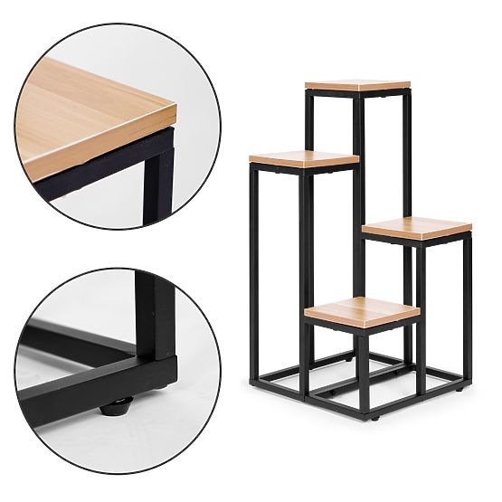 Pflanzenständer Regal für Blumen Dekoration 4 Regale Metall MDF helles Nussbaum ModernHome