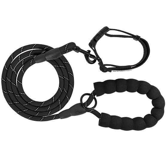 Reflektierende Hundeleine und Halsband PJ-091 schwarz