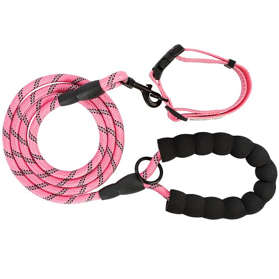 Reflektierendes Hundeleine und Halsband PJ-036 Rosa
