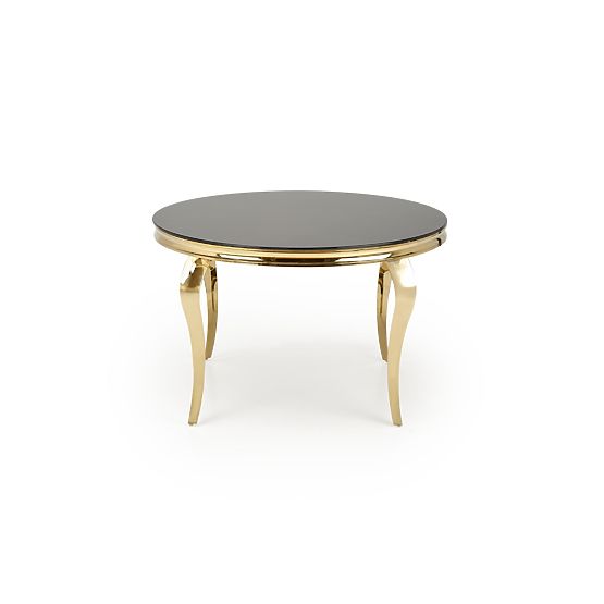 REGINALD_2 runder Tisch Platte - schwarzes Glas, Beine - golden