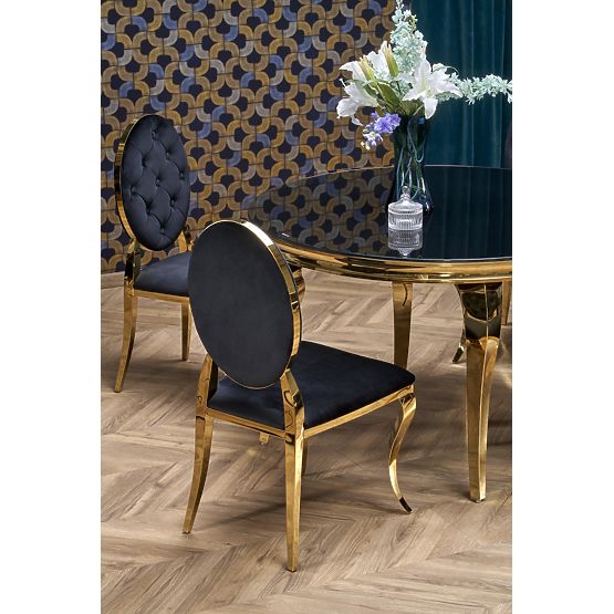 REGINALD_2 runder Tisch Platte - schwarzes Glas, Beine - golden